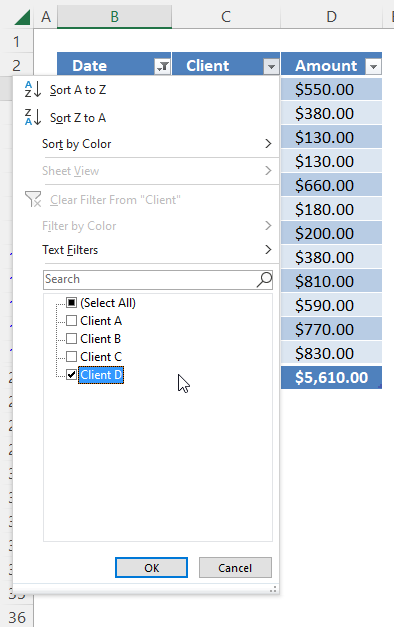 Running totals based on criteria Excel table how to filter4