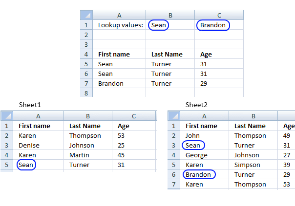 lookup values across multiple sheets