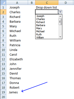 Add values to a regular drop down list programmatically last non empty cell