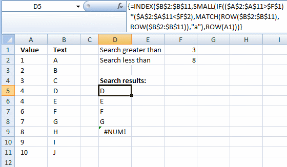 Return multiple adjacent values within a range