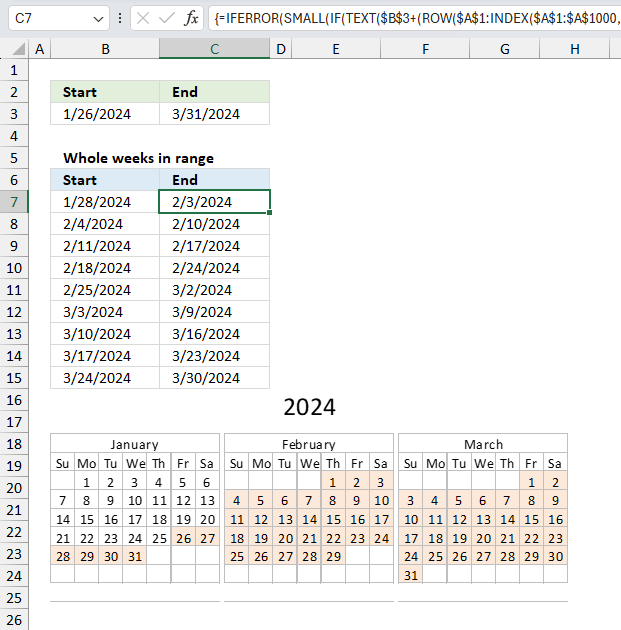 Extract week ranges based on a given date range