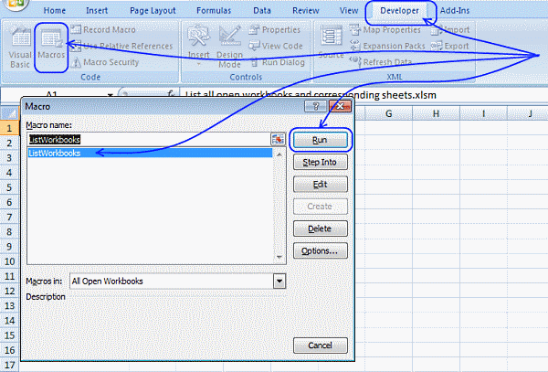 List all open workbooks and corresponding sheets [VBA]