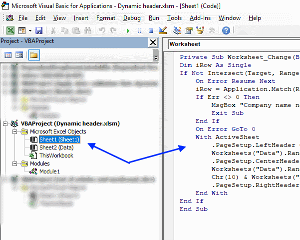 Use A Drop Down List To Display Data In Worksheet Header Vba