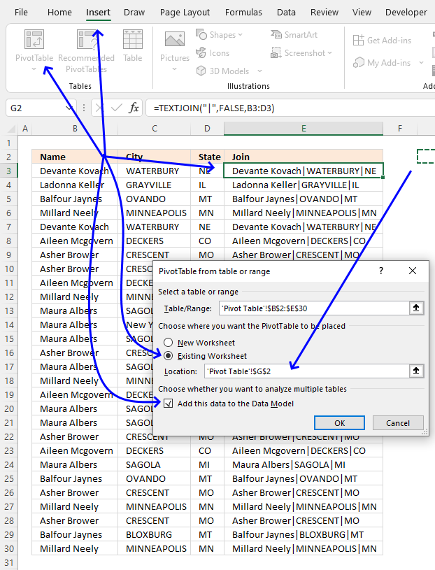 Count unique distinct records in a Pivot table insert pivot table