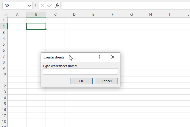 Create new worksheets programmatically using input box