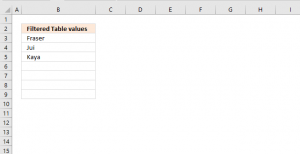 Extract unique distinct values from an Excel Table filtered list