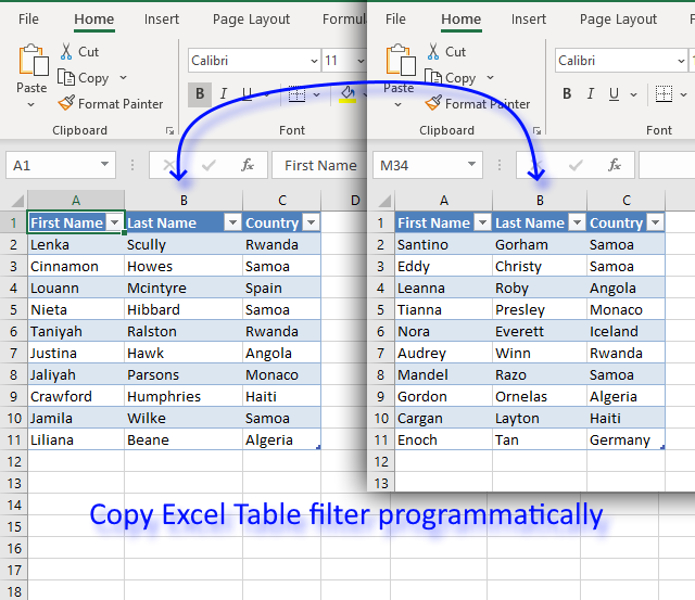 Copy Excel Table Filter Criteria Programmatically