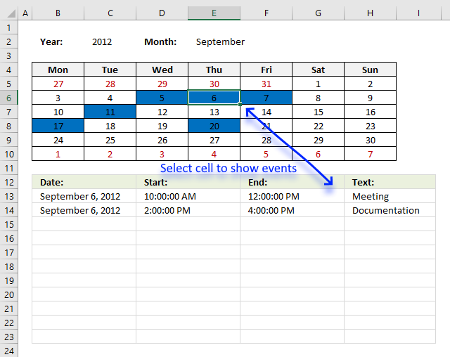 Calendario De Excel Vba