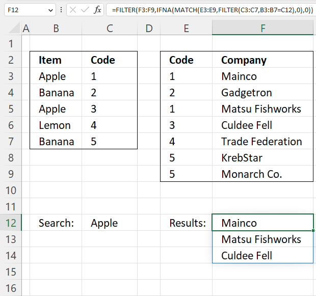 Search for values in a related table Excel 365