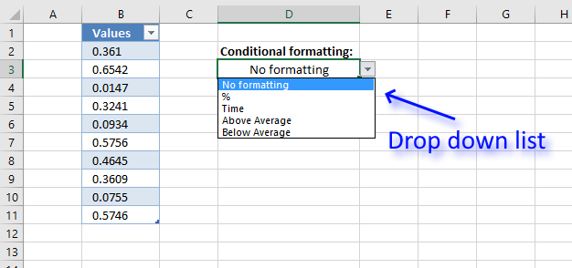 How to change cell formatting using a Drop Down list Drop down list