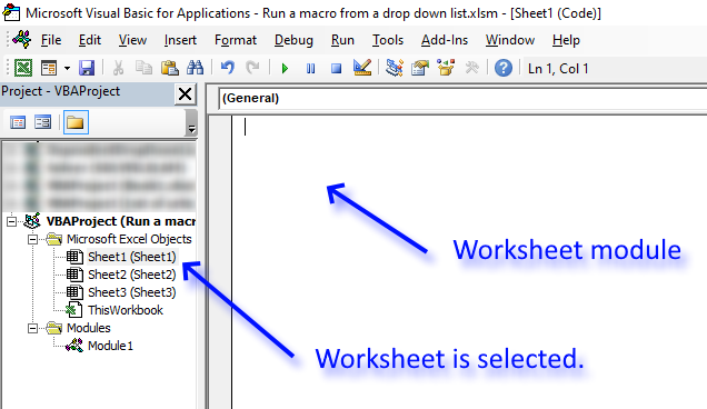 Run a macro from a drop down list event code