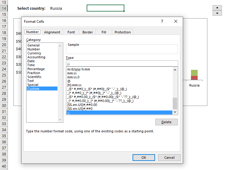 Hide cell value using cell formatting Format cells