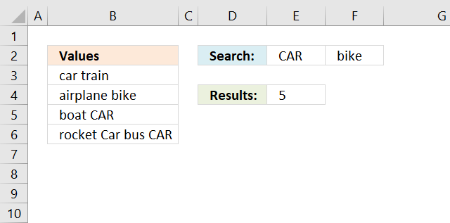 Count multiple text strings in a cell range case insensitive