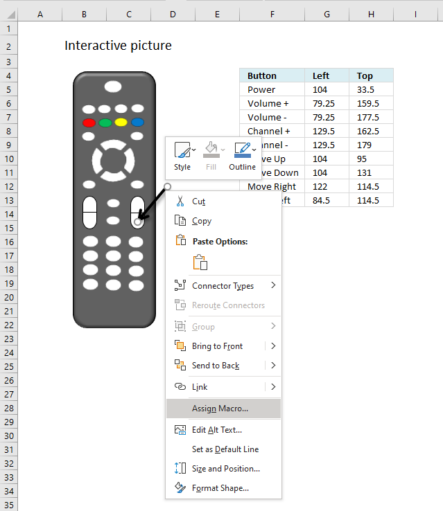 Move a shape using VBA assign macro to shape