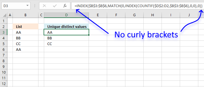 No curly brackets array formula