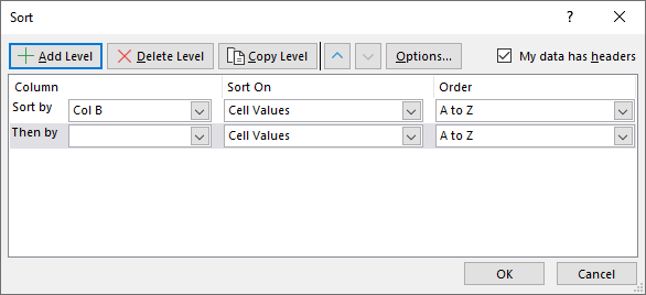 Sort a data set Filter and sort Add Level