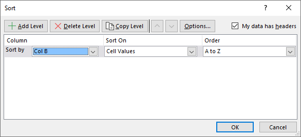 Sort a data set Filter and sort First column