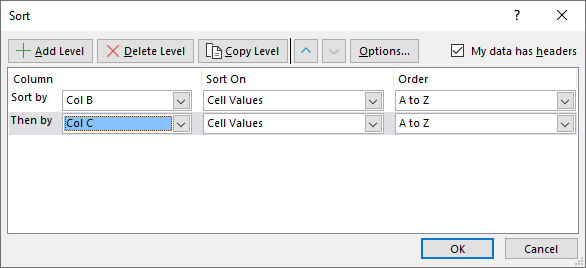 Sort a data set Filter and sort button1