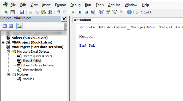 Sort table using a vba macro event code1 1