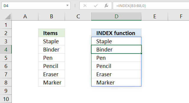 How to use the INDEX function return a dynamic array