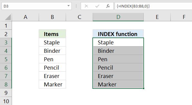 How to use the INDEX function return an array