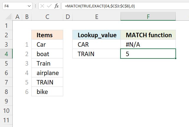 How to use the MATCH function case sensitive match