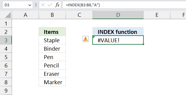 INDEX function VALUE error