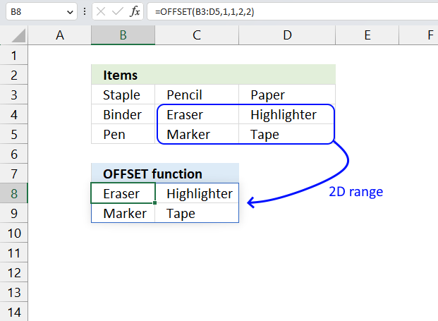 OFFSET function 2D range