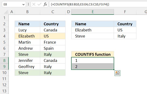 COUNTIFS function or logic