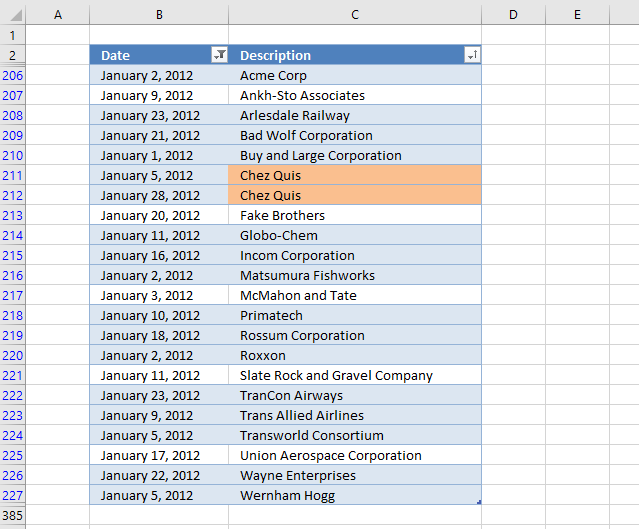 Highlight duplicates in a filtered Excel Table 1