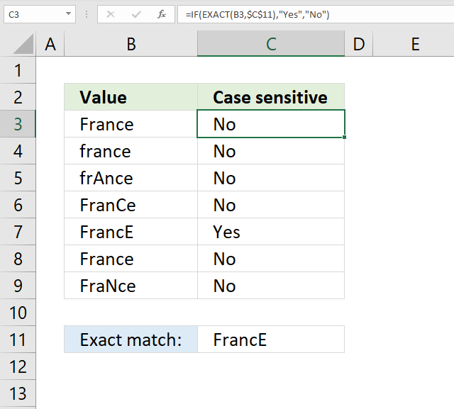 If function case sensitive extact match