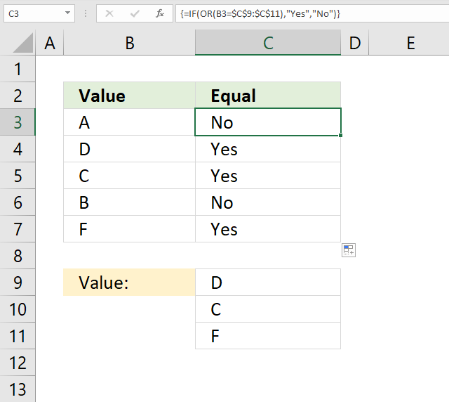 If function cell equals any of multiple values