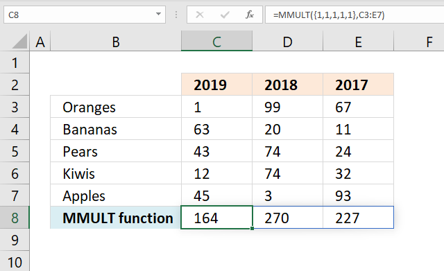 MMULT function sum column wise