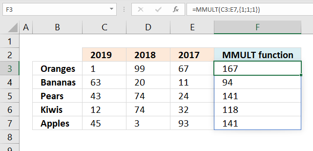 MMULT function sum row wise