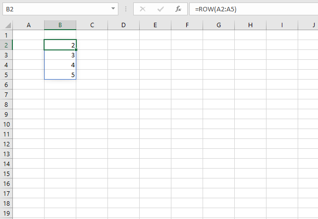 ROW function dynamic arrays