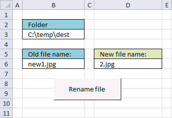 Picture of a worksheet that allows you to rename a file using vba macro