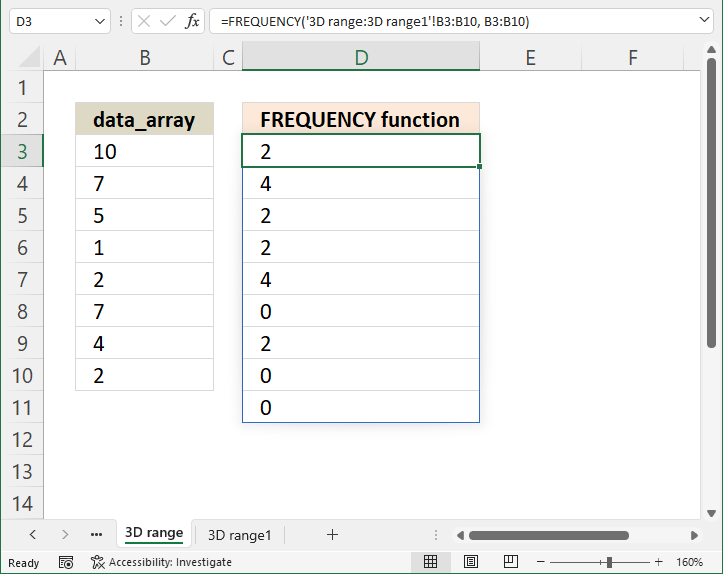 FREQUENCY function 3D range 1