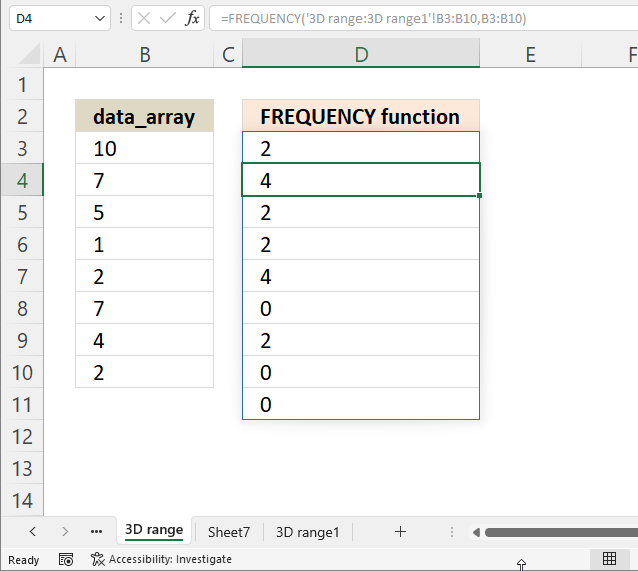 FREQUENCY function how to rearrange worksheets