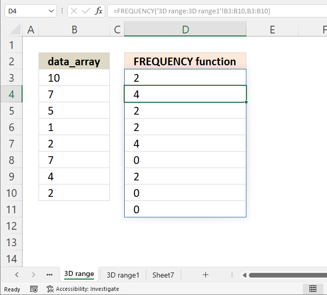 FREQUENCY function how to rearrange worksheets1