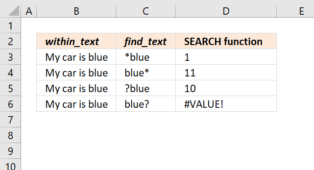 SEARCH function wildcard characters