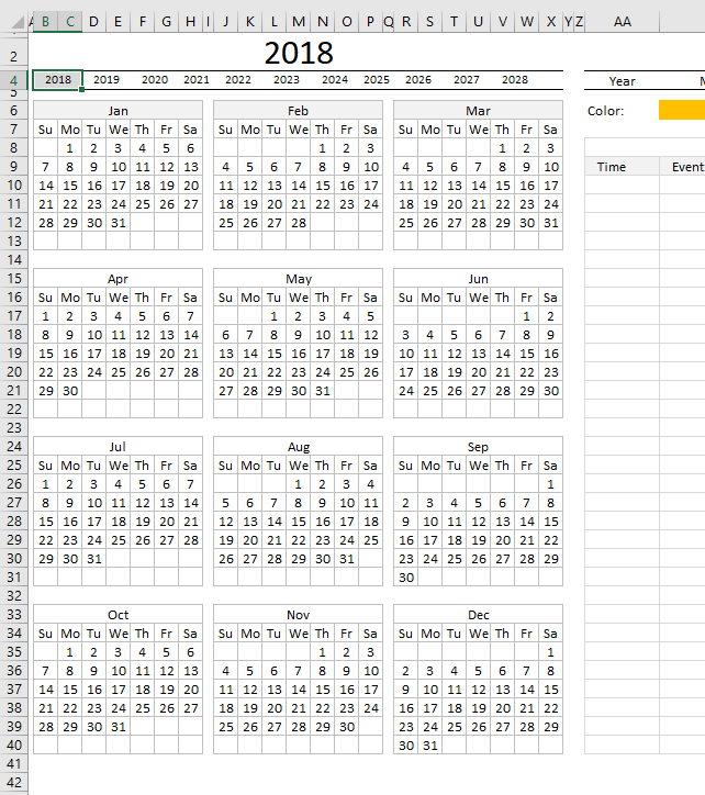 Yet another Excel Calendar worksheet calendar