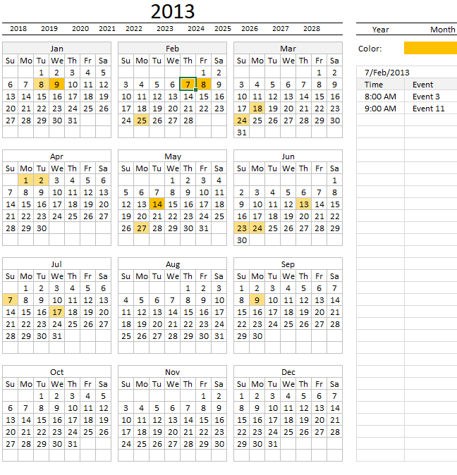 Yet another Excel Calendar