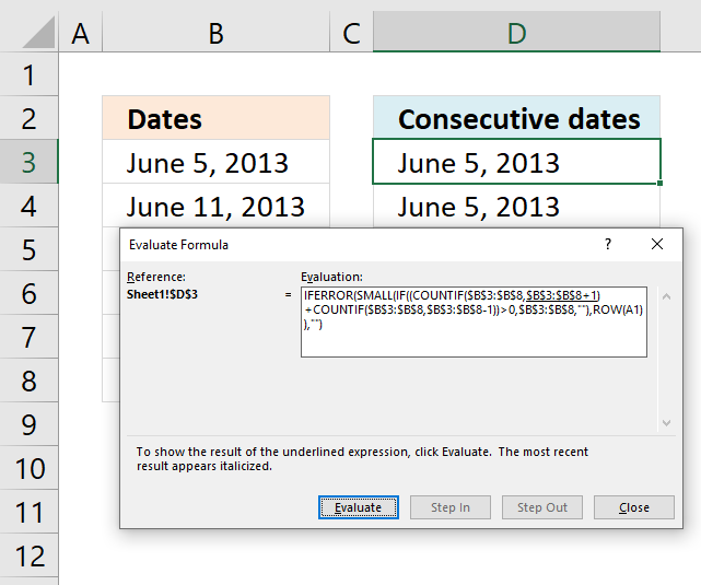 Consecutive dates evaluate formula