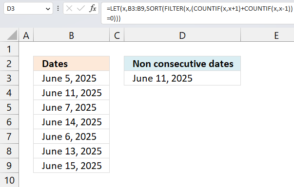 List all non consecutive dates Excel 365
