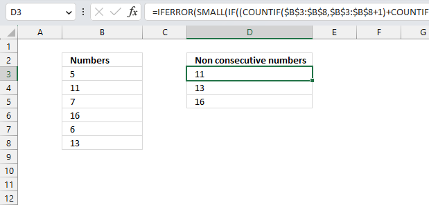 List all non consecutive numbers
