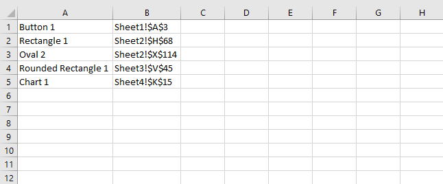 List shapes in a workbook