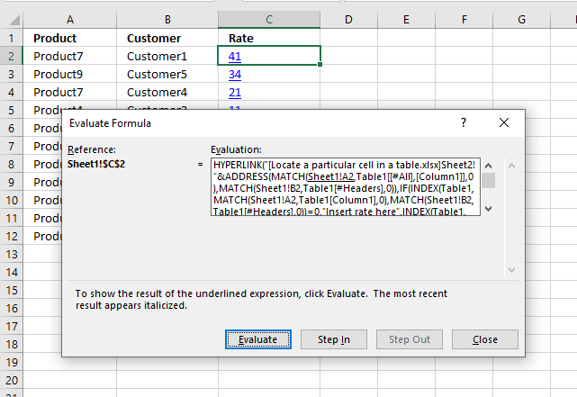Create a hyperlink based on a two dimensional lookup evaluate formula