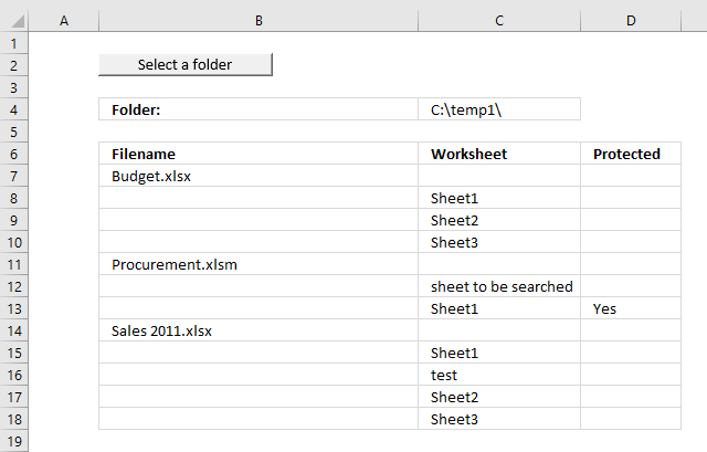Are Excel files and worksheets in folder password protected