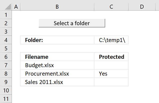 Are Excel files in folder password protected