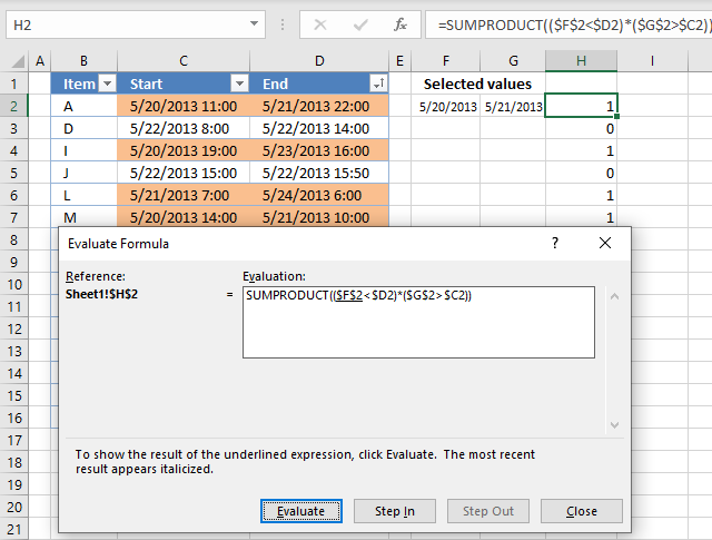 Highlight date ranges overlapping selected record evaluate formula